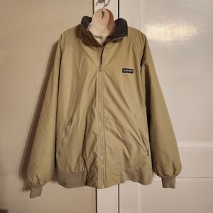 Lands End jacket Fleece Lined Tan solid Full Zip Long Sleeve Casual Winter 90s